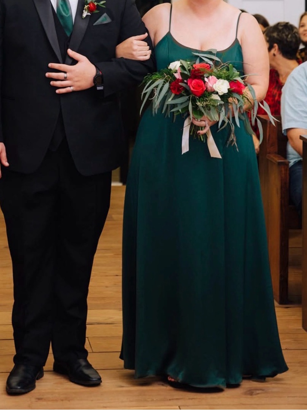 Green spaghetti strap gown